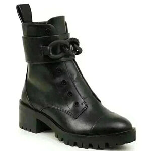 ❤️KARL LAGERFELD PARIS NIB Pepper Rhinestone Curb Link Combat Boots size 5 Black